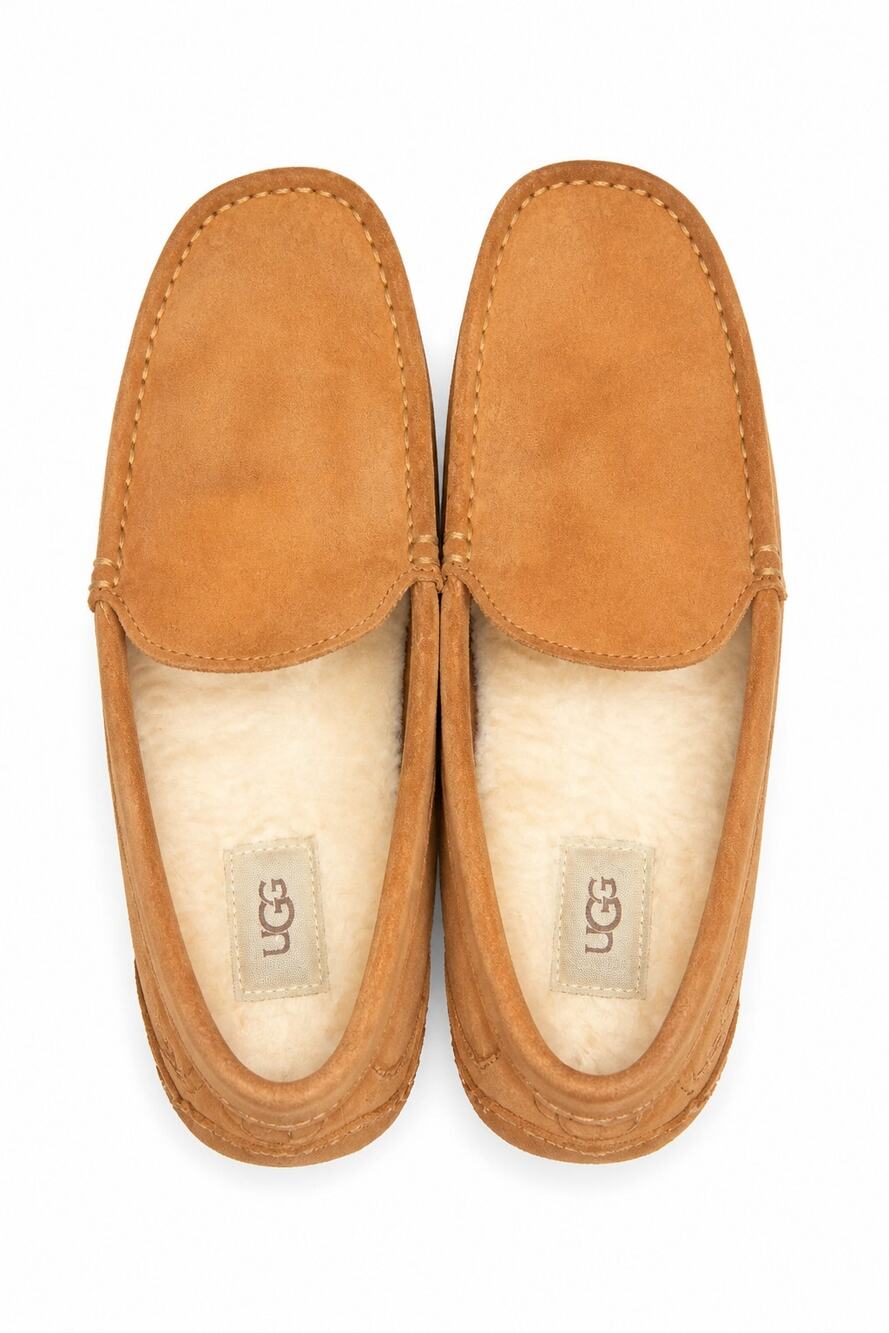 UGG Men's Ascot Suede Slipper Chestnut Tan Wool Shearling Loafers Size 9